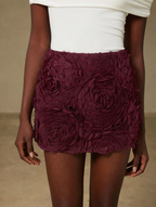 Burgundy 3D Rose Applique Mini Skirt