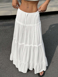 White Tiered Drawstring Maxi Skirt