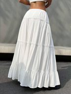 White Tiered Drawstring Maxi Skirt