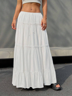 White Tiered Drawstring Maxi Skirt
