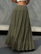 Olive Tiered Drawstring Maxi Skirt