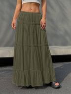 Olive Tiered Drawstring Maxi Skirt