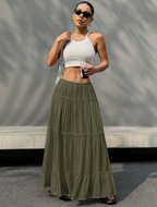 Olive Tiered Drawstring Maxi Skirt