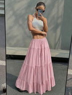 Pink Tiered Drawstring Maxi Skirt