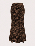 Leopard Print Ruched Midi Skirt