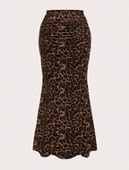 Leopard Print Ruched Midi Skirt