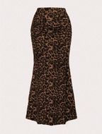 Leopard Print Ruched Midi Skirt