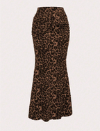Leopard Print Ruched Midi Skirt