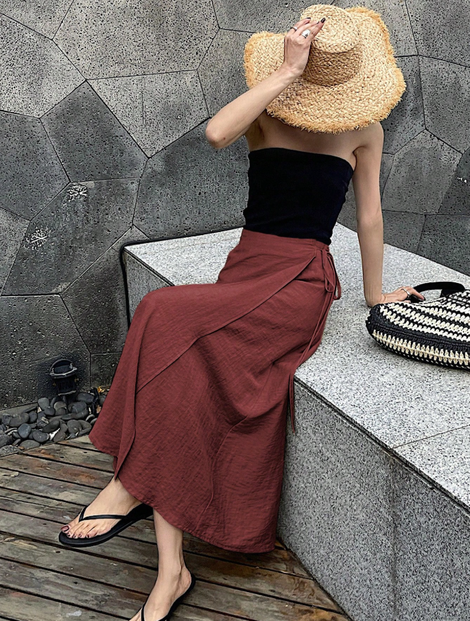 Burgundy Wrap Maxi Skirt