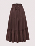 Brown Tiered Drawstring Maxi Skirt