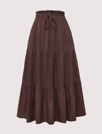 Brown Tiered Drawstring Maxi Skirt