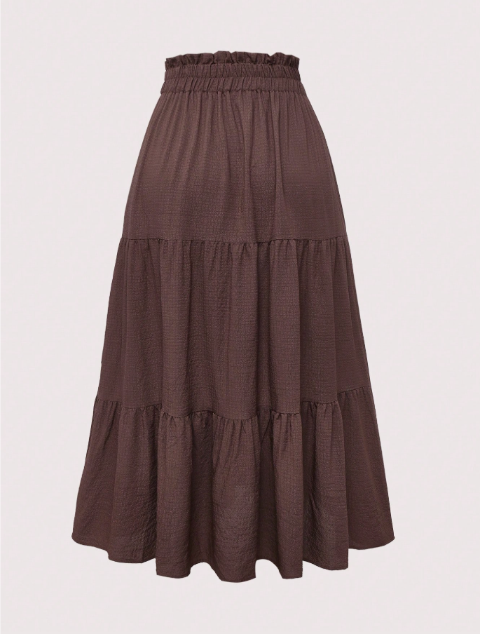 Brown Tiered Drawstring Maxi Skirt