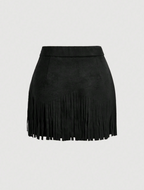 Black Suede Fringe Studded Mini Skirt