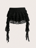 Black Lace Tiered Ruffle Mini Skirt