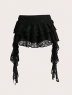 Black Lace Tiered Ruffle Mini Skirt