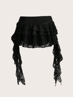 Black Lace Tiered Ruffle Mini Skirt
