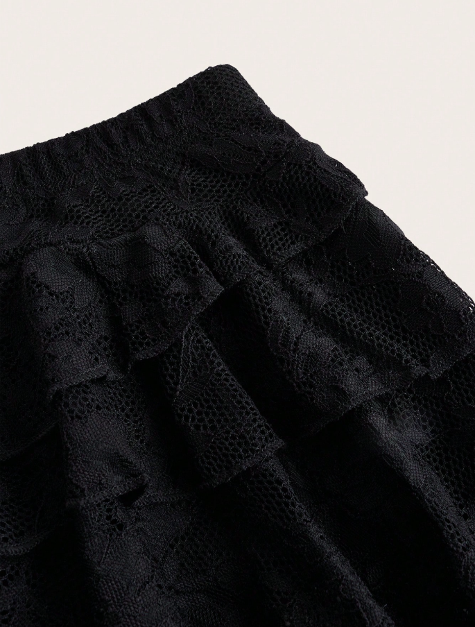 Black Lace Tiered Ruffle Mini Skirt