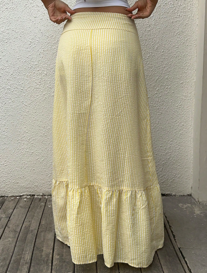 Yellow Striped Seersucker Maxi Skirt