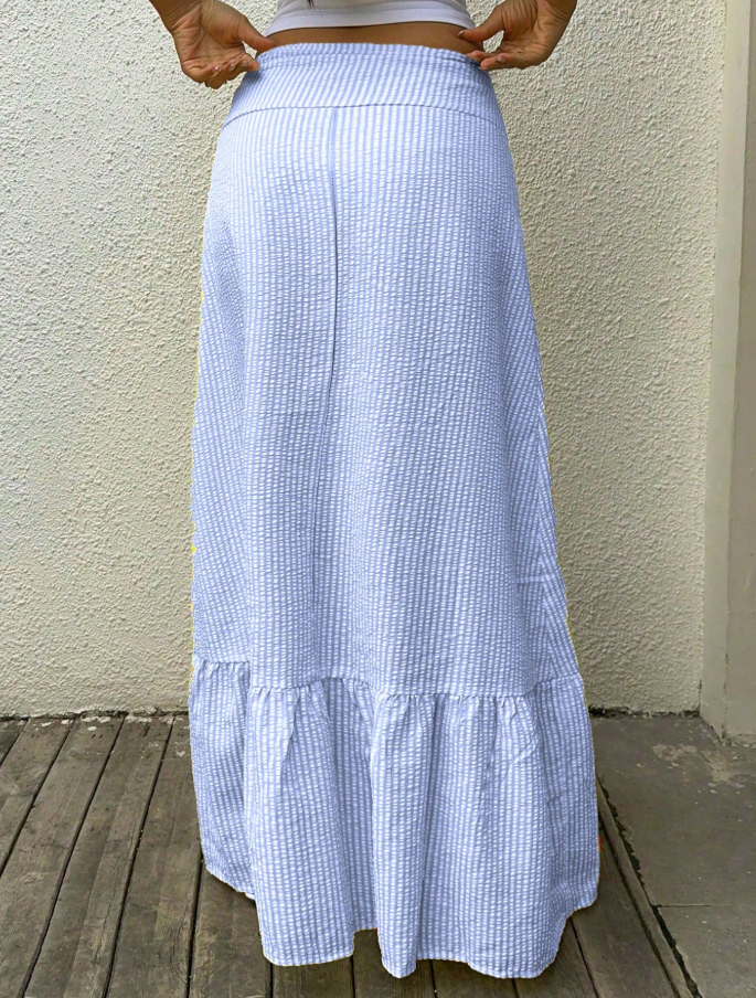 Blue Striped Seersucker Maxi Skirt