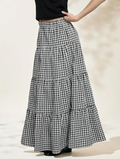 Black Gingham Ruffle Tiered Maxi Skirt