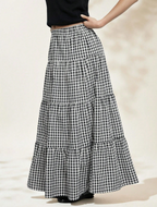 Black Gingham Ruffle Tiered Maxi Skirt