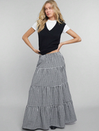 Black Gingham Ruffle Tiered Maxi Skirt