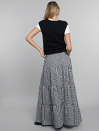 Black Gingham Ruffle Tiered Maxi Skirt