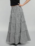 Black Gingham Ruffle Tiered Maxi Skirt