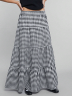 Black Gingham Ruffle Tiered Maxi Skirt