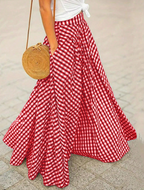 Red Gingham A-Line Maxi Skirt