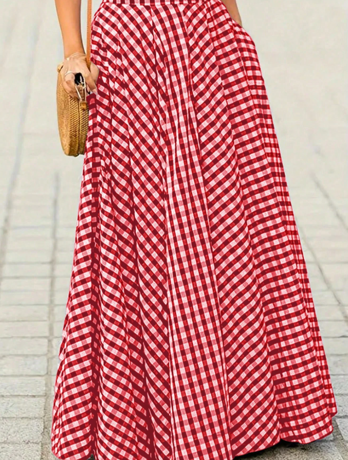 Red Gingham A-Line Maxi Skirt