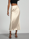 Ivory Satin Slip Midi Skirt
