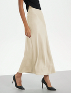 Ivory Satin Slip Midi Skirt