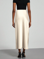 Ivory Satin Slip Midi Skirt