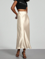 Ivory Satin Slip Midi Skirt