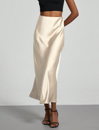 Ivory Satin Slip Midi Skirt