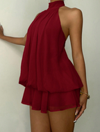 Burgundy Halter Tiered Mini Dress