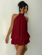 Burgundy Halter Tiered Mini Dress