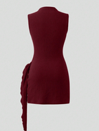 Burgundy Ruched Bodycon Mini Dress with Gold Buckle
