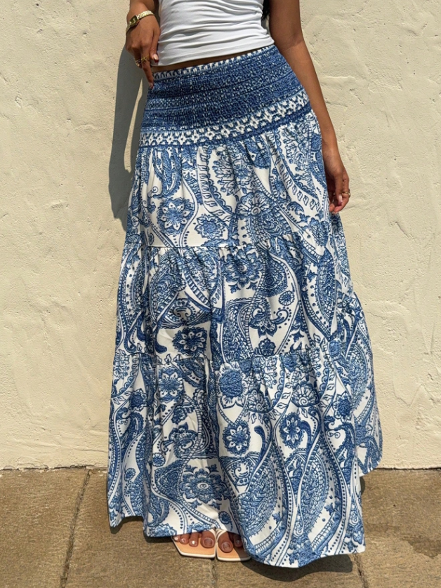 Marina Paisley Flowy Tiered Maxi Skirt