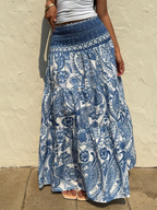 Marina Paisley Flowy Tiered Maxi Skirt