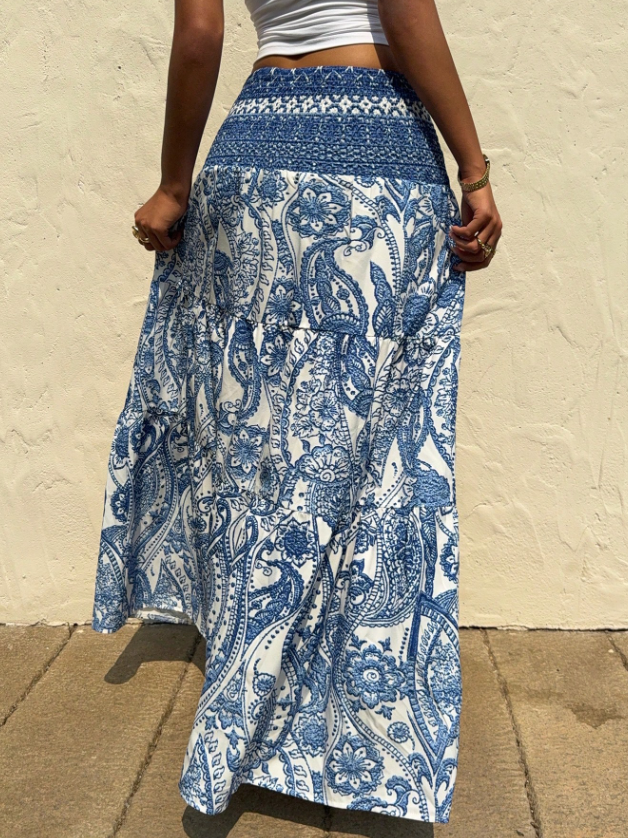 Marina Paisley Flowy Tiered Maxi Skirt