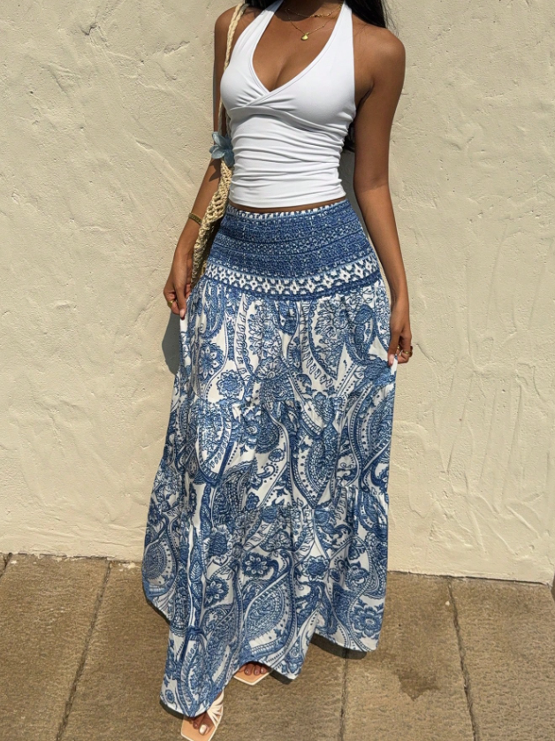 Marina Paisley Flowy Tiered Maxi Skirt