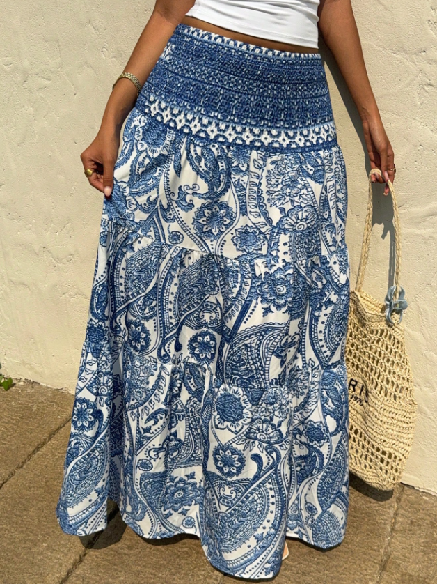 Marina Paisley Flowy Tiered Maxi Skirt