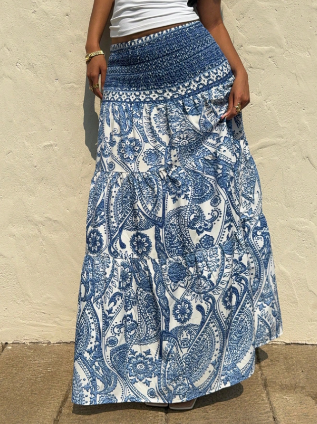 Marina Paisley Flowy Tiered Maxi Skirt