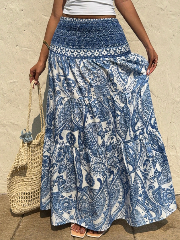 Marina Paisley Flowy Tiered Maxi Skirt
