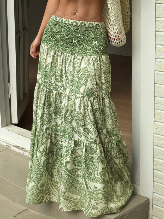 Fern Paisley Flowy Tiered Maxi Skirt