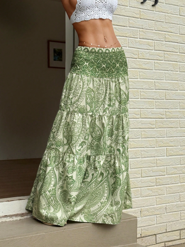 Fern Paisley Flowy Tiered Maxi Skirt