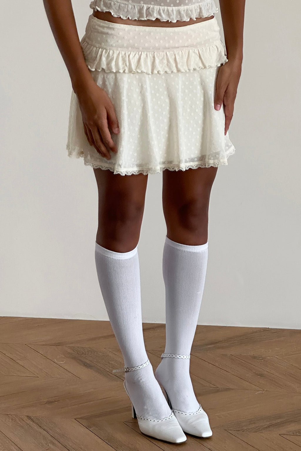 Ivory Polka Dot Mesh Skirt