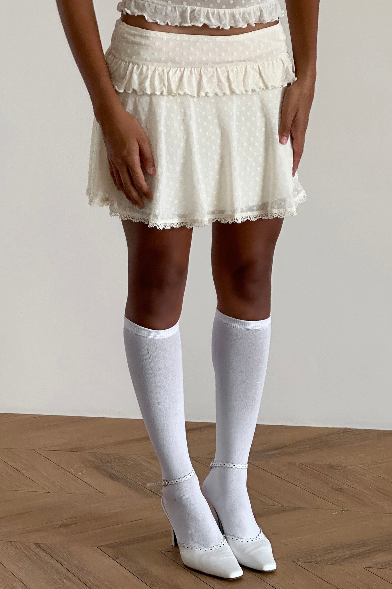 Ivory Polka Dot Mesh Skirt